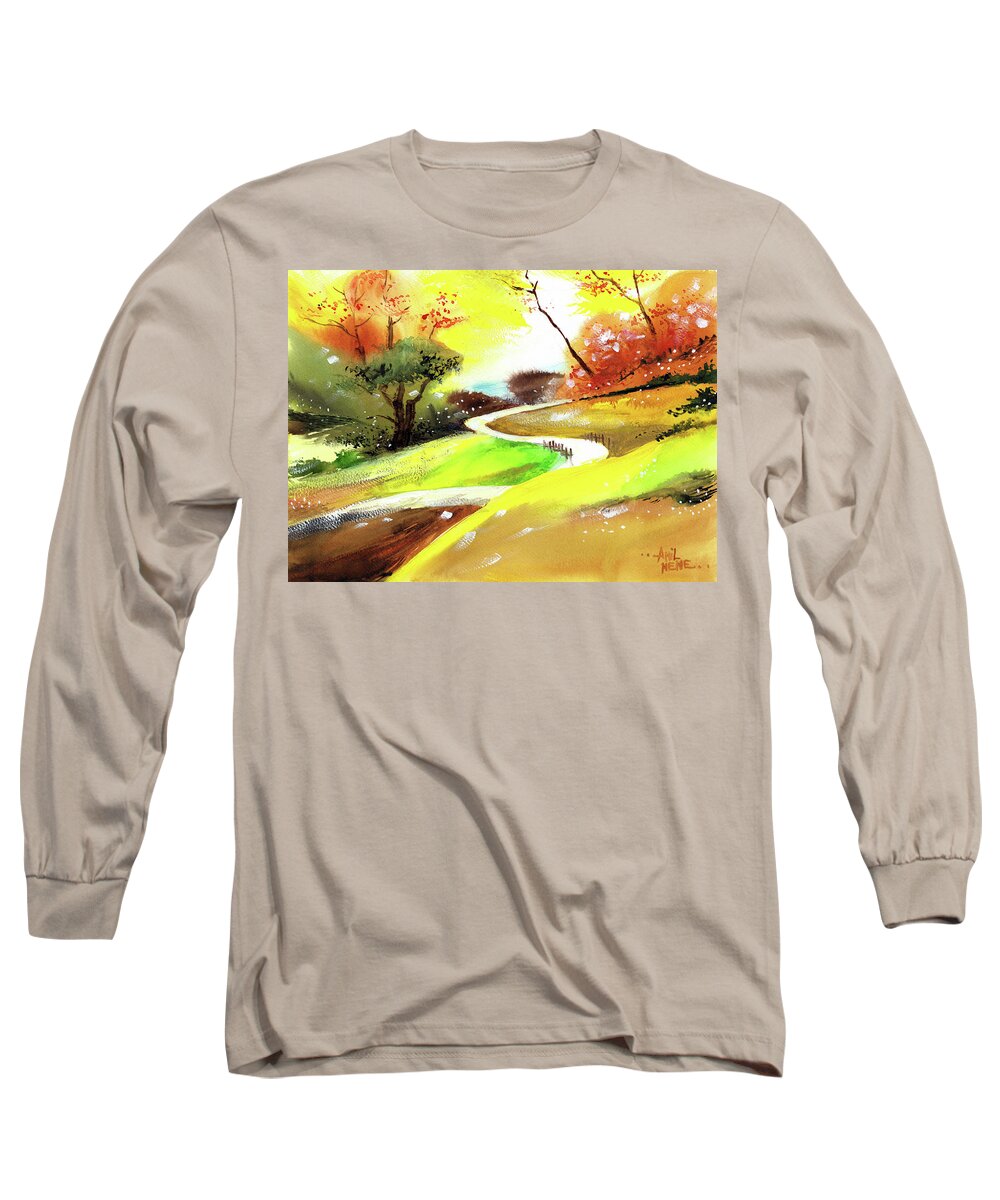 Nature Long Sleeve T-Shirt featuring the painting Landscape 6 by Anil Nene