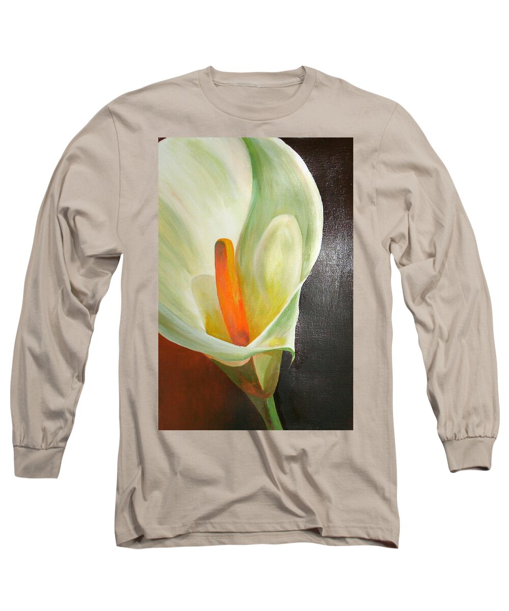 Zantedeschia Long Sleeve T-Shirt featuring the painting Large White Calla by Taiche Acrylic Art