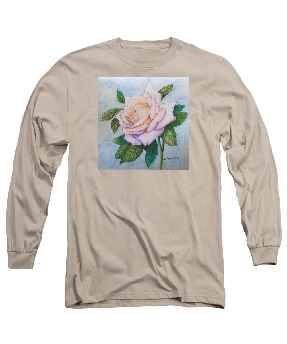 Rose Long Sleeve T-Shirt featuring the drawing Lavender Rose by Marna Edwards Flavell