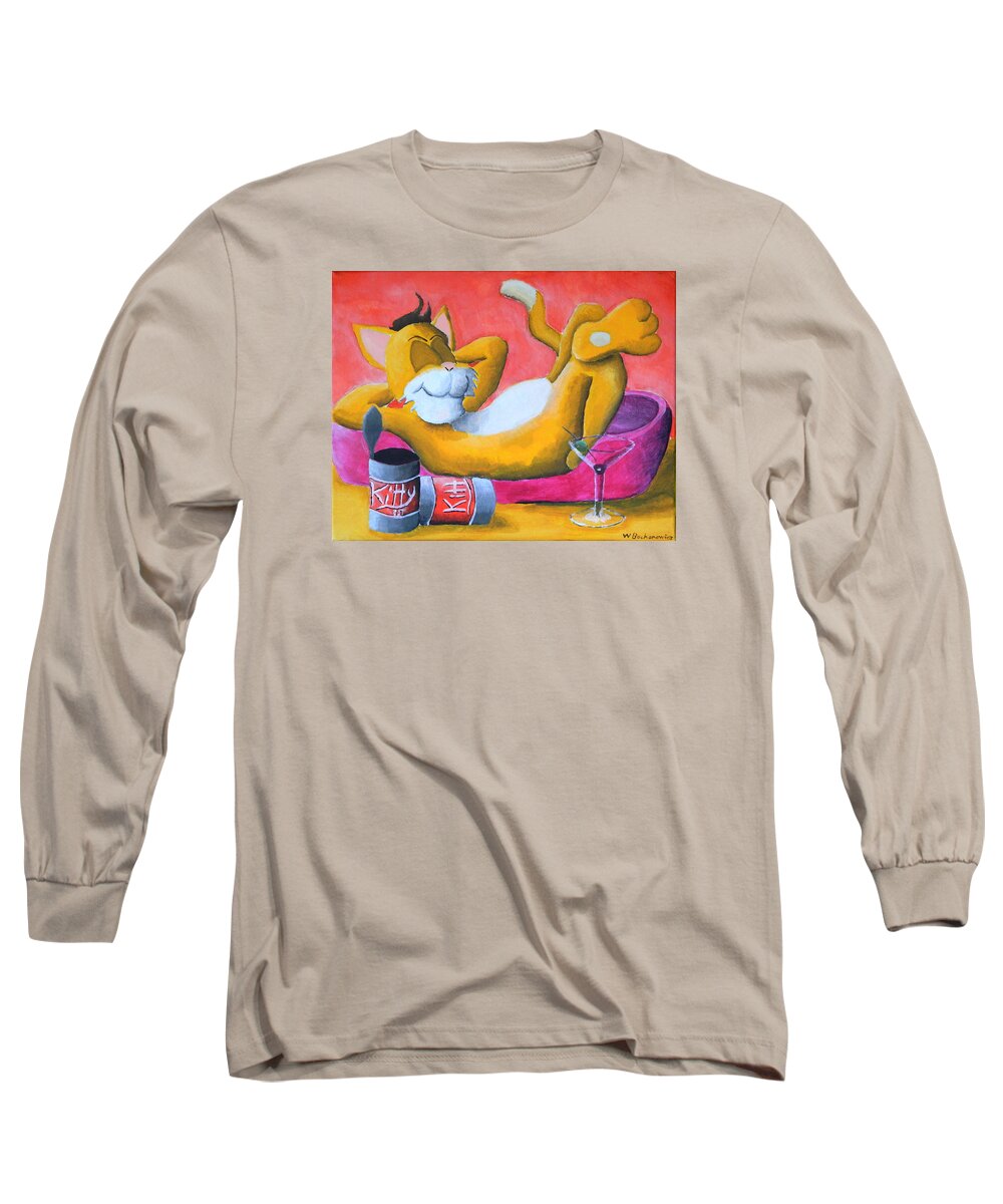 Lazy Cat Long Sleeve T-Shirt featuring the painting Lazy Cat by Winton Bochanowicz