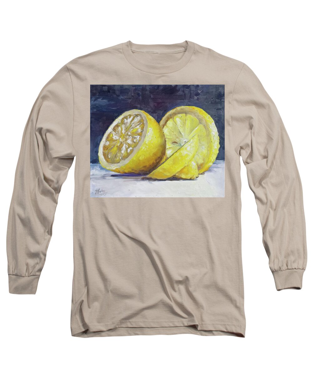 Lemon Long Sleeve T-Shirt featuring the painting Lemon by Irek Szelag