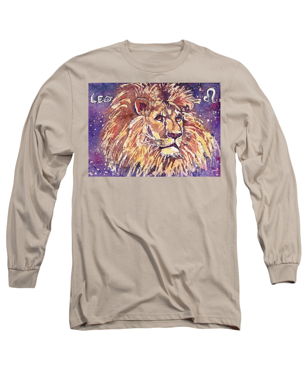 Zodiac Long Sleeve T-Shirt featuring the painting Leo by Ruth Kamenev