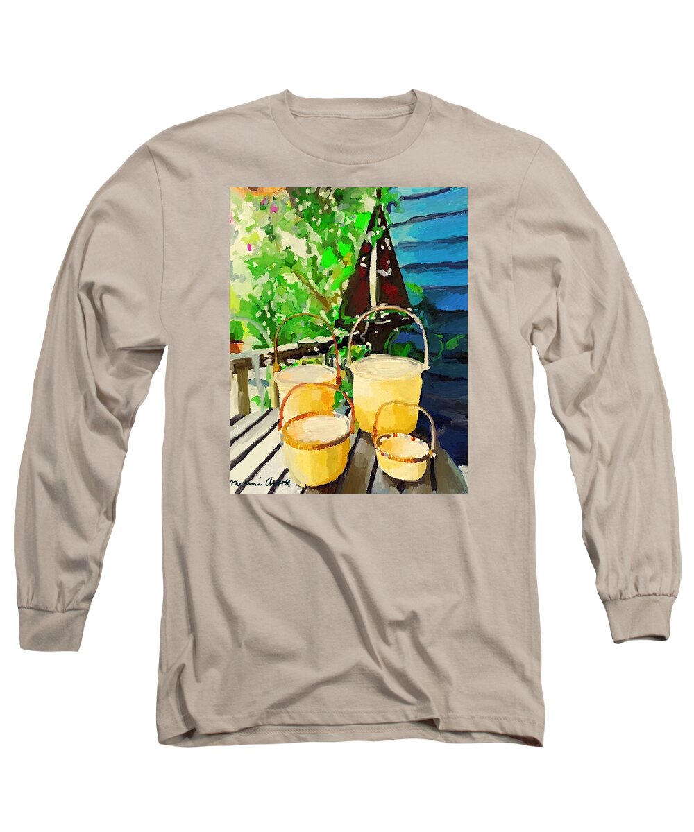 Basket Long Sleeve T-Shirt featuring the painting Lightship Baskets and an Old Sailboat Windvane by Melissa Abbott