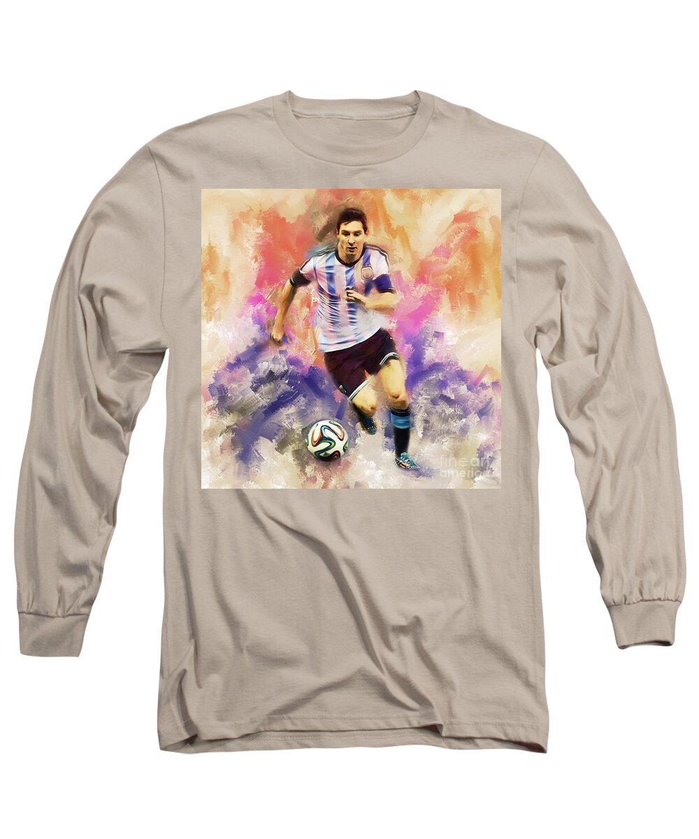 Lionel Messi Long Sleeve T-Shirt featuring the painting Lionel Messi 094c by Gull G