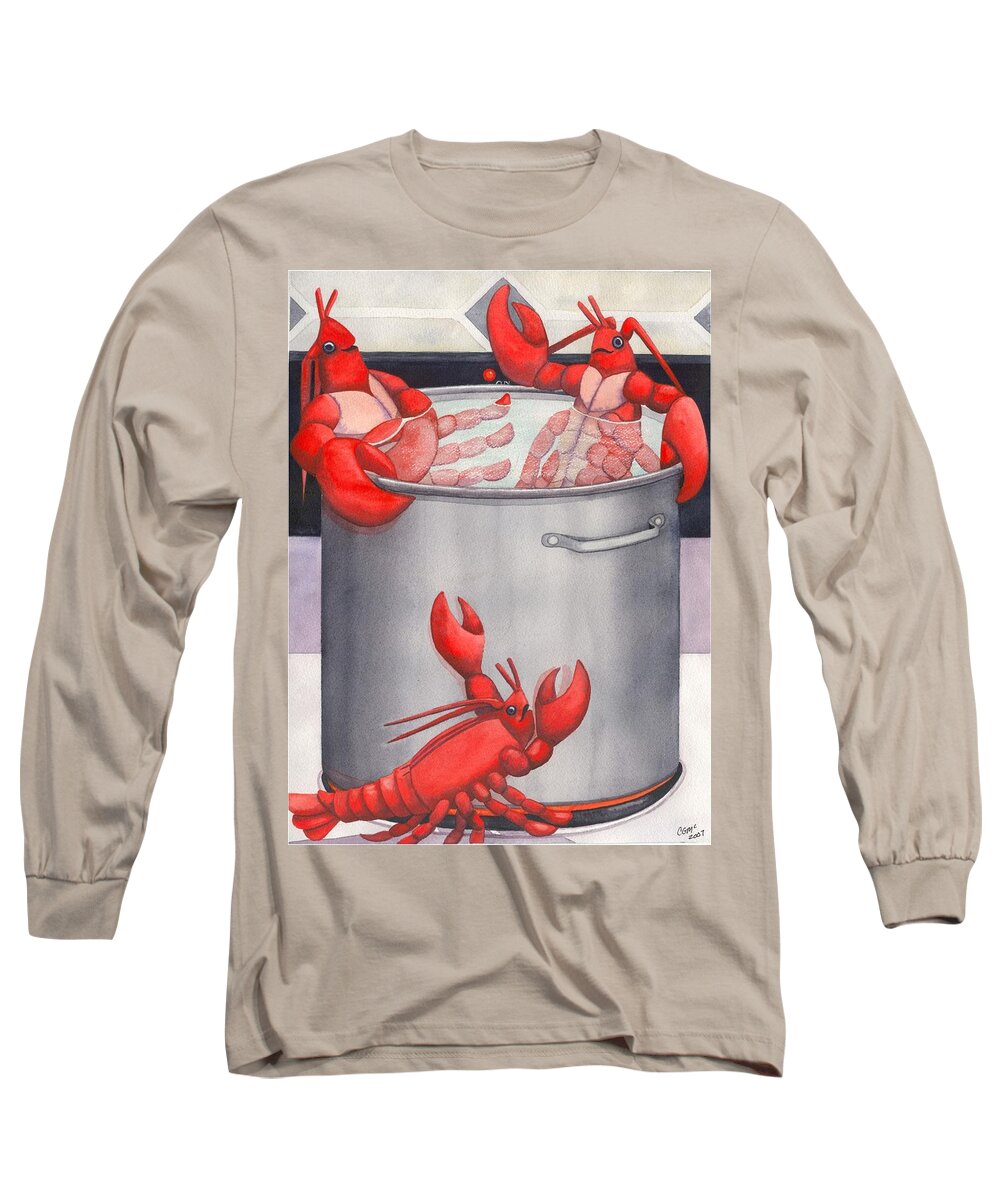 Lobsters Long Sleeve T-Shirt featuring the painting Lobster Spa by Catherine G McElroy