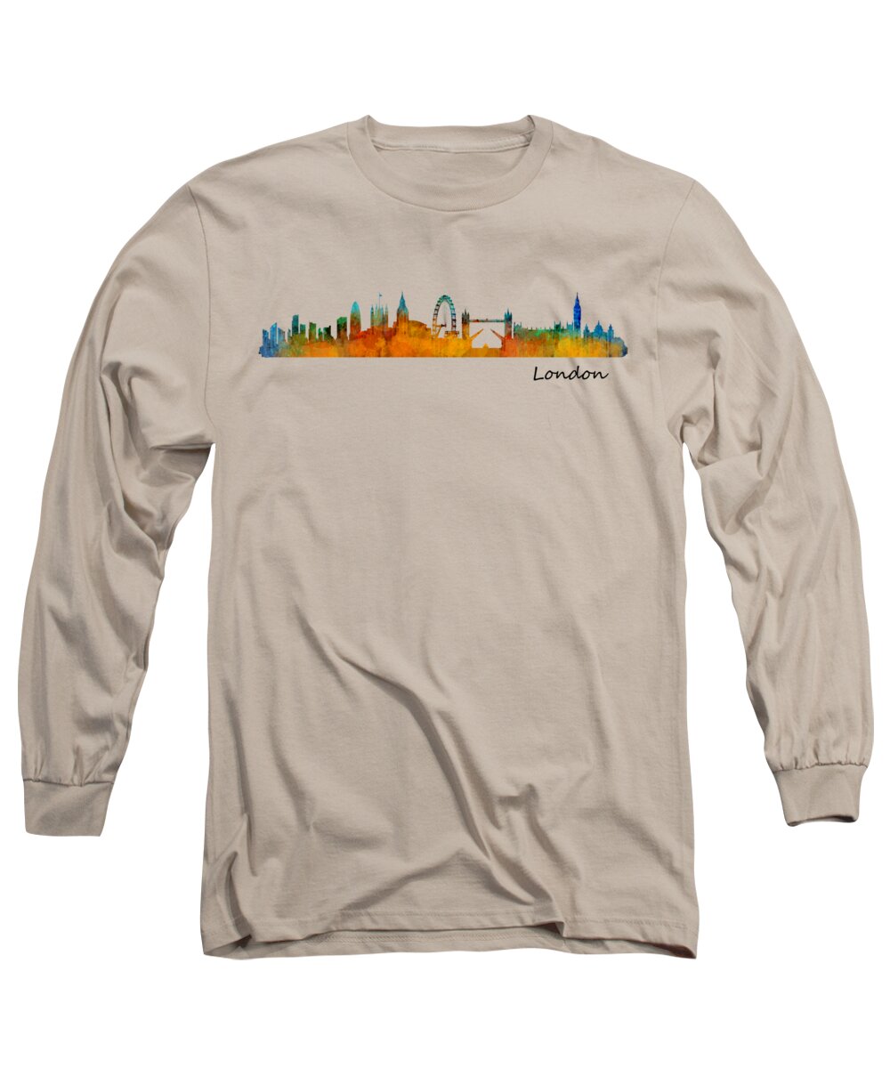 London Long Sleeve T-Shirt featuring the painting London City Skyline HQ v1 by HQ Photo