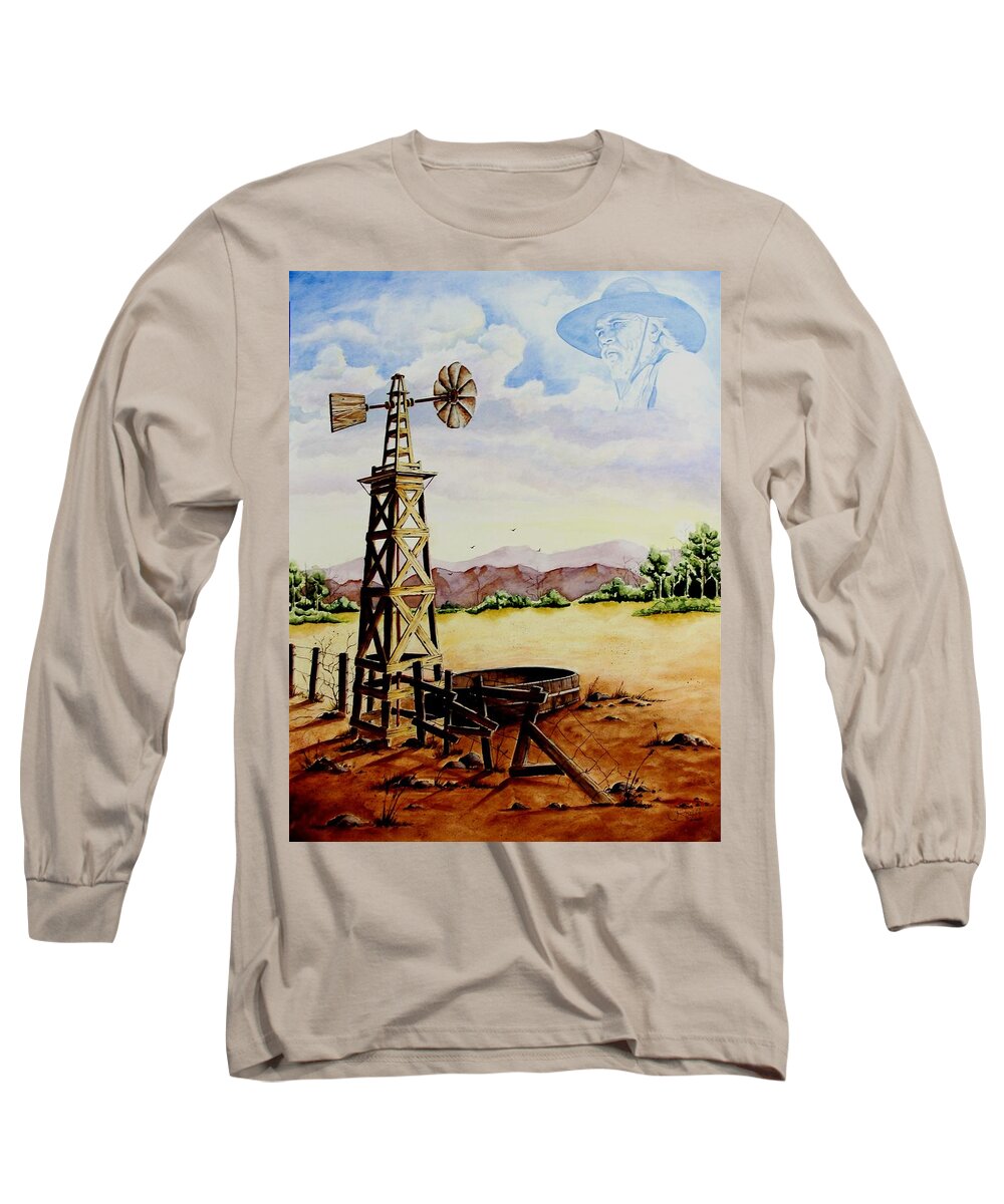 Actor Long Sleeve T-Shirt featuring the painting Lonesome Prairie by Jimmy Smith