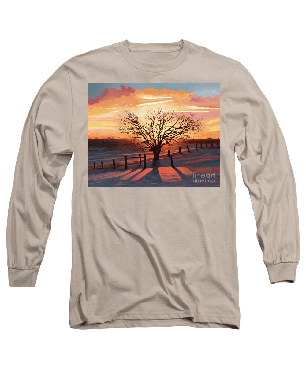 Tree Long Sleeve T-Shirt featuring the painting Long Winter Shadows by Jackie Case