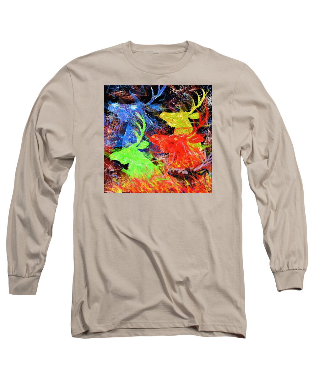 Deer Long Sleeve T-Shirt featuring the digital art Lost in the fire by Debra Baldwin