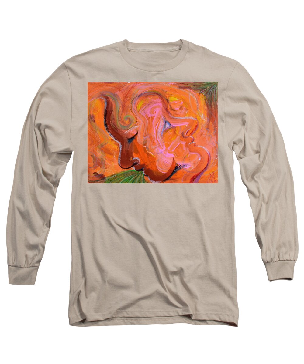 Faces Long Sleeve T-Shirt featuring the painting Lovers Quarrel by Meganne Peck