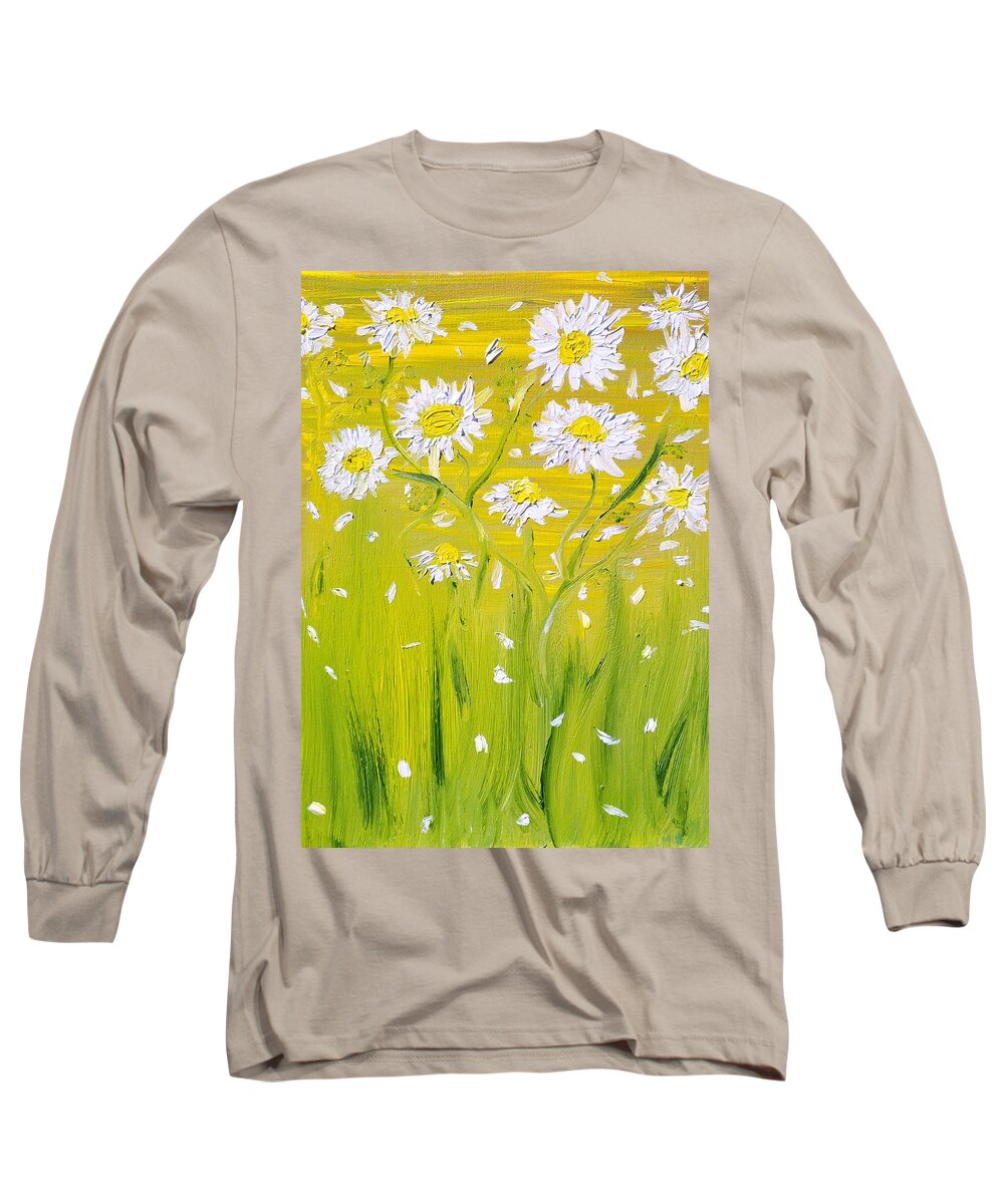 Flowers Long Sleeve T-Shirt featuring the painting Loves Me...Loves Me Not by Evelina Popilian
