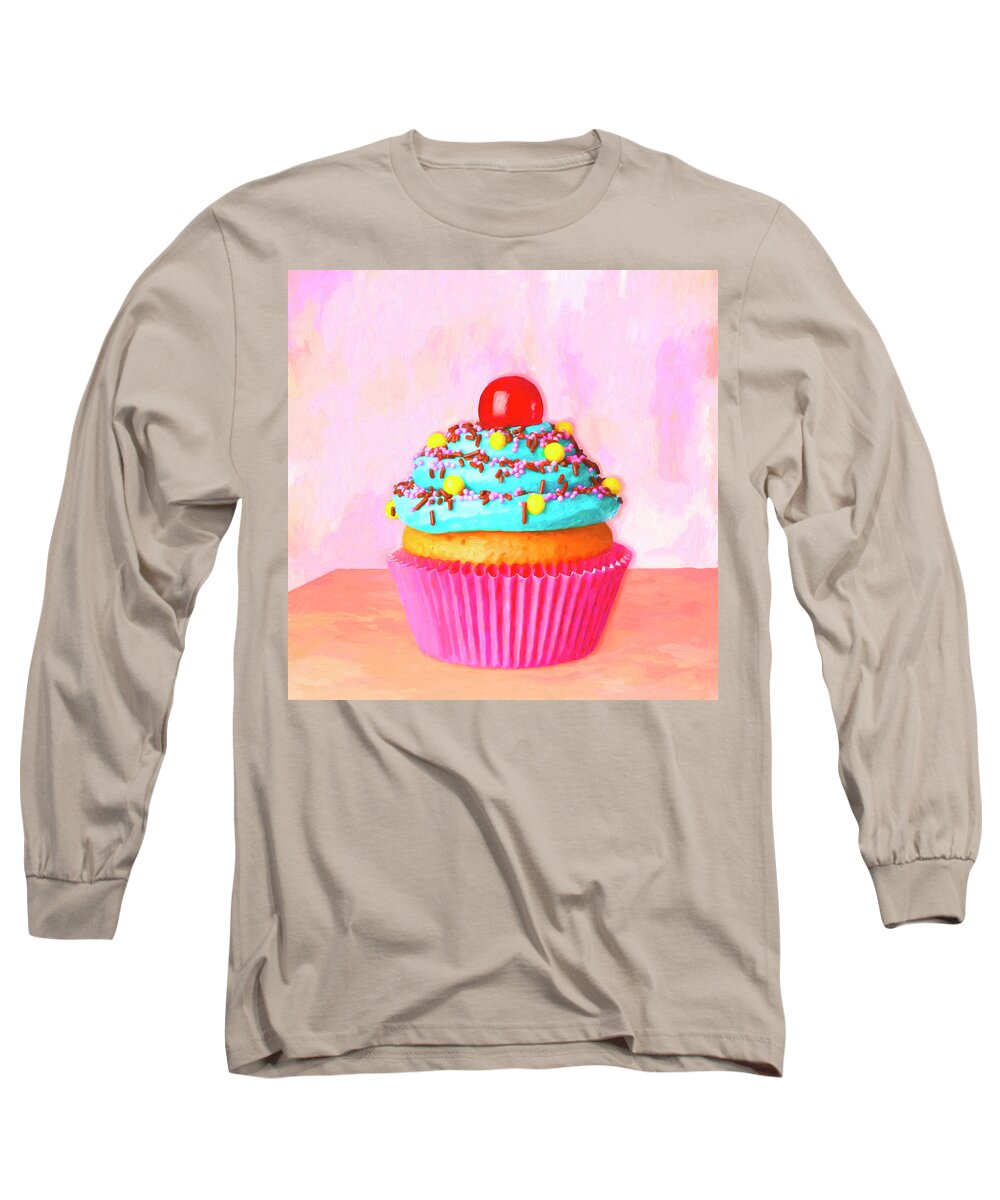  Cake Long Sleeve T-Shirt featuring the painting Low Calorie by Sandra Selle Rodriguez