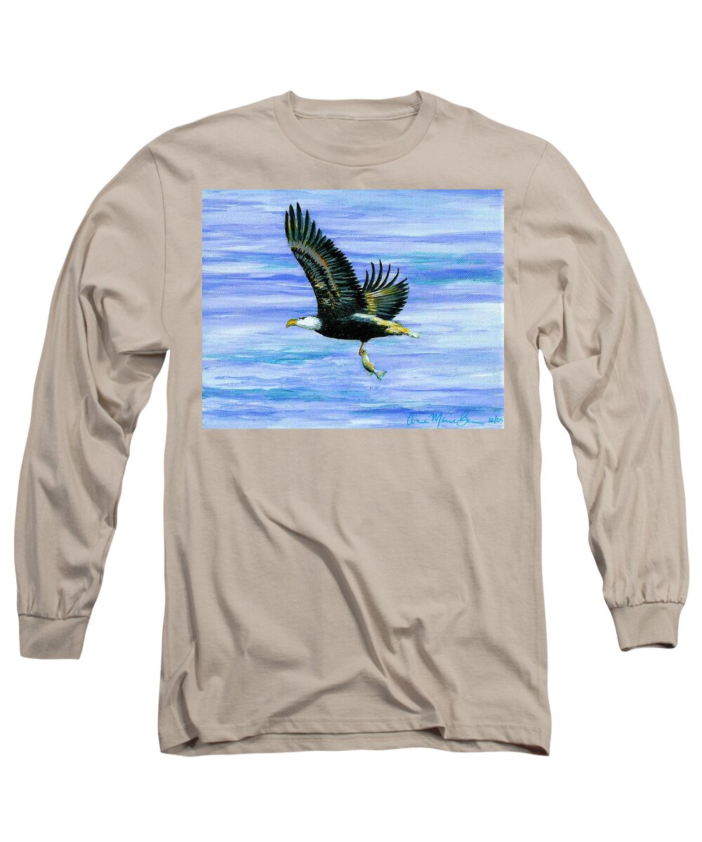 Eagle Long Sleeve T-Shirt featuring the painting Lunch at Last by Anne Marie Brown