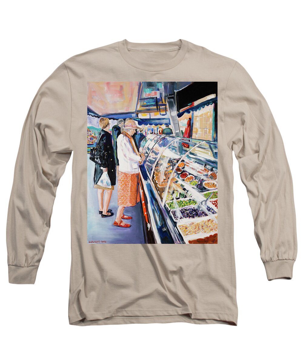Acrylic Long Sleeve T-Shirt featuring the painting Madame Masson Goes To Market by Seeables Visual Arts