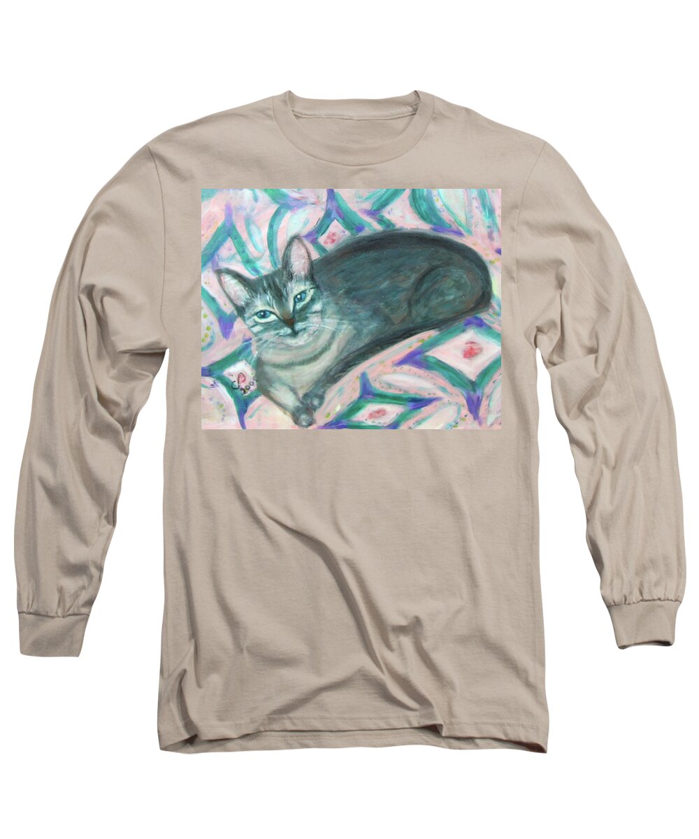 Cat Long Sleeve T-Shirt featuring the painting Maggie by Carolyn Donnell