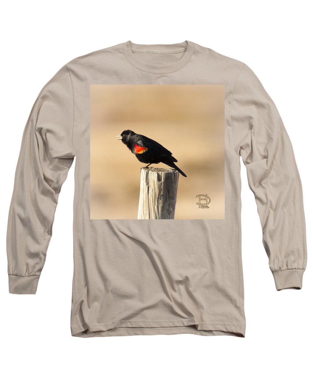  Red Wing Black Bird (icteridae Long Sleeve T-Shirt featuring the photograph Mating Red Winged Black BIrd by Daniel Hebard