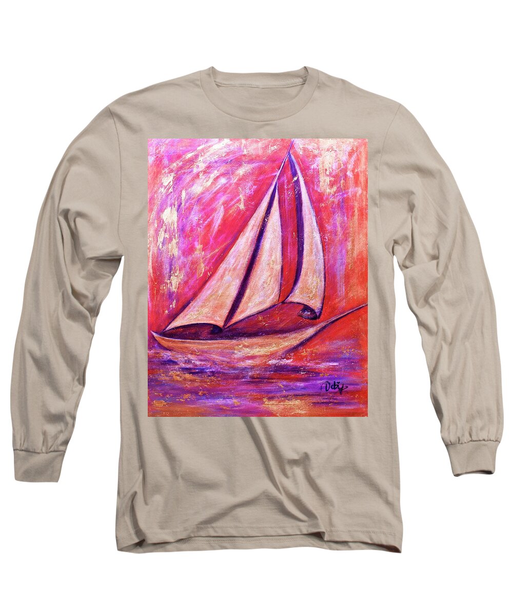 Metallic Sails Long Sleeve T-Shirt featuring the painting Metallic Sails by Debi Starr