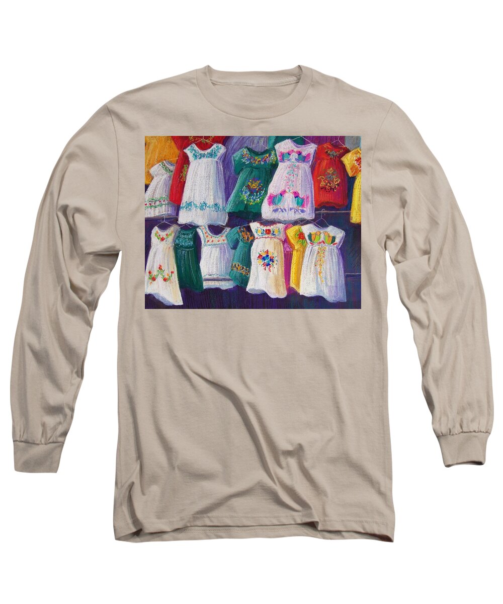 Dresses Long Sleeve T-Shirt featuring the pastel Mexican Dresses by Candy Mayer
