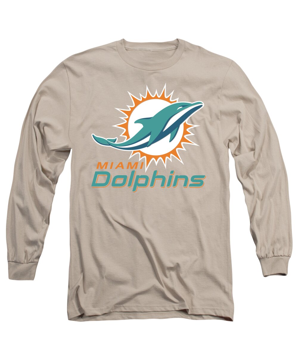 Miami Long Sleeve T-Shirt featuring the mixed media Miami Dolphins Translucent Steel by Movie Poster Prints