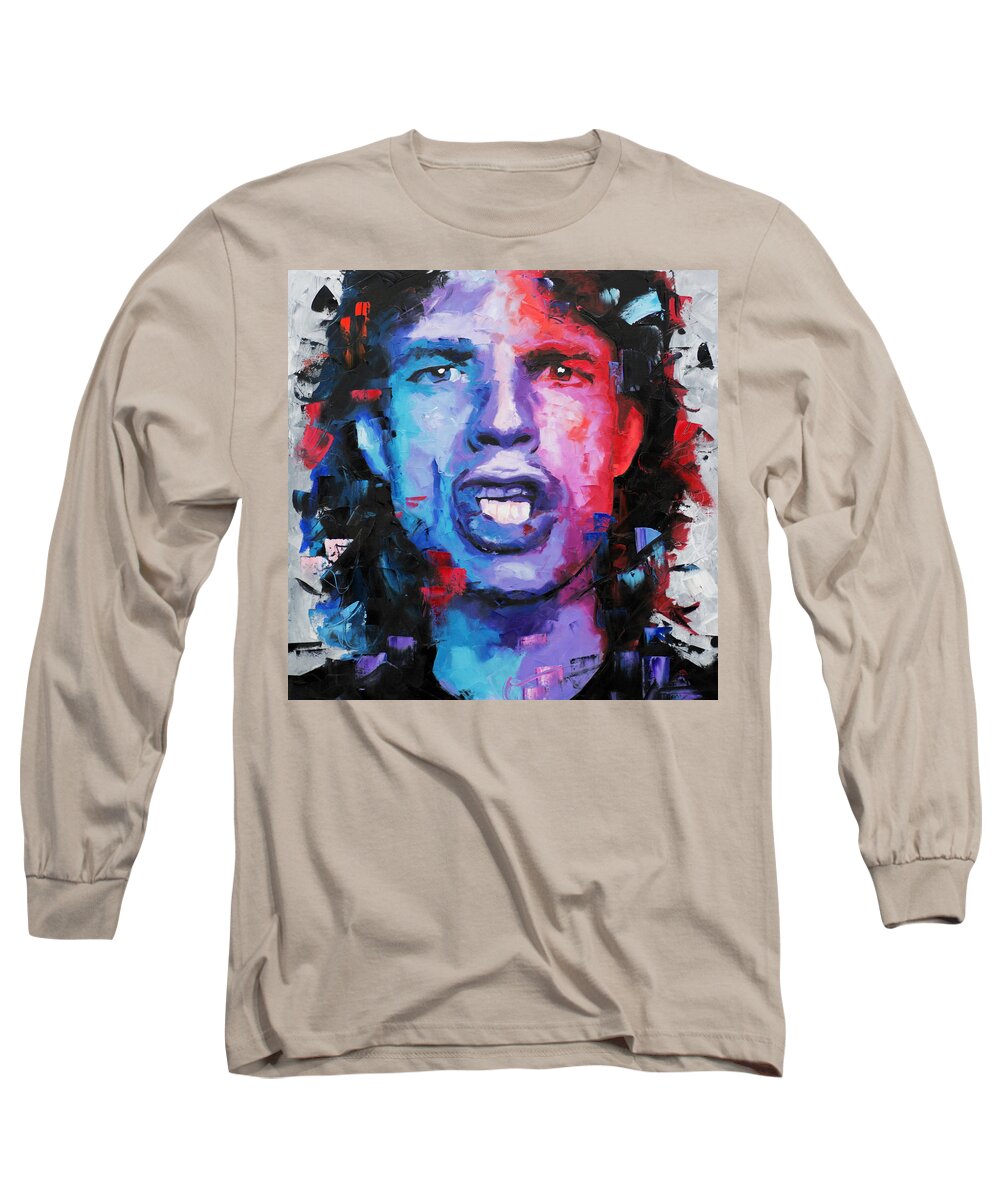 Mick Long Sleeve T-Shirt featuring the painting Mick Jagger by Richard Day