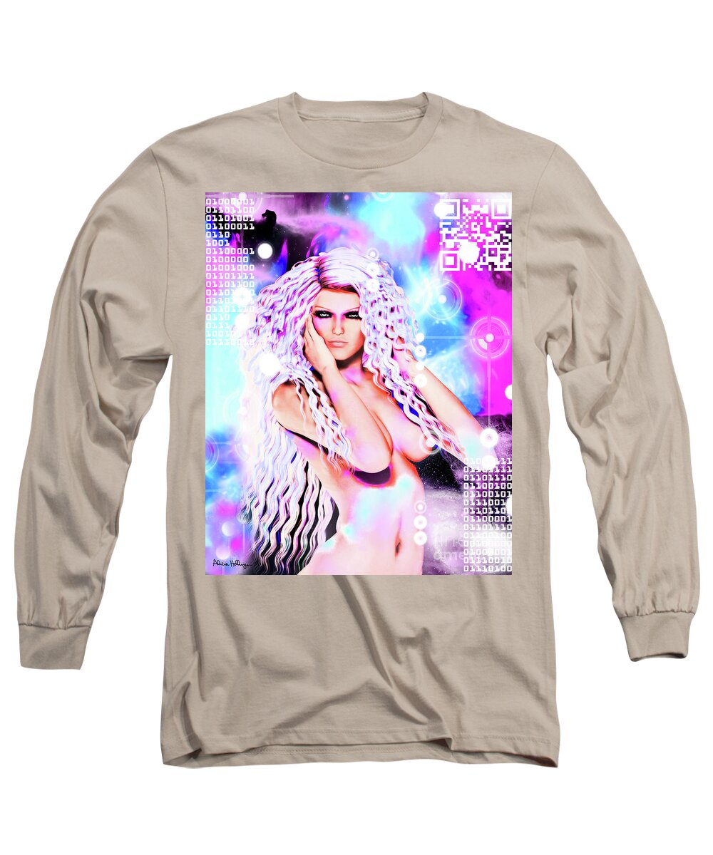 Pin-up Long Sleeve T-Shirt featuring the mixed media Miss Inter-Dimensional 2089 by Alicia Hollinger