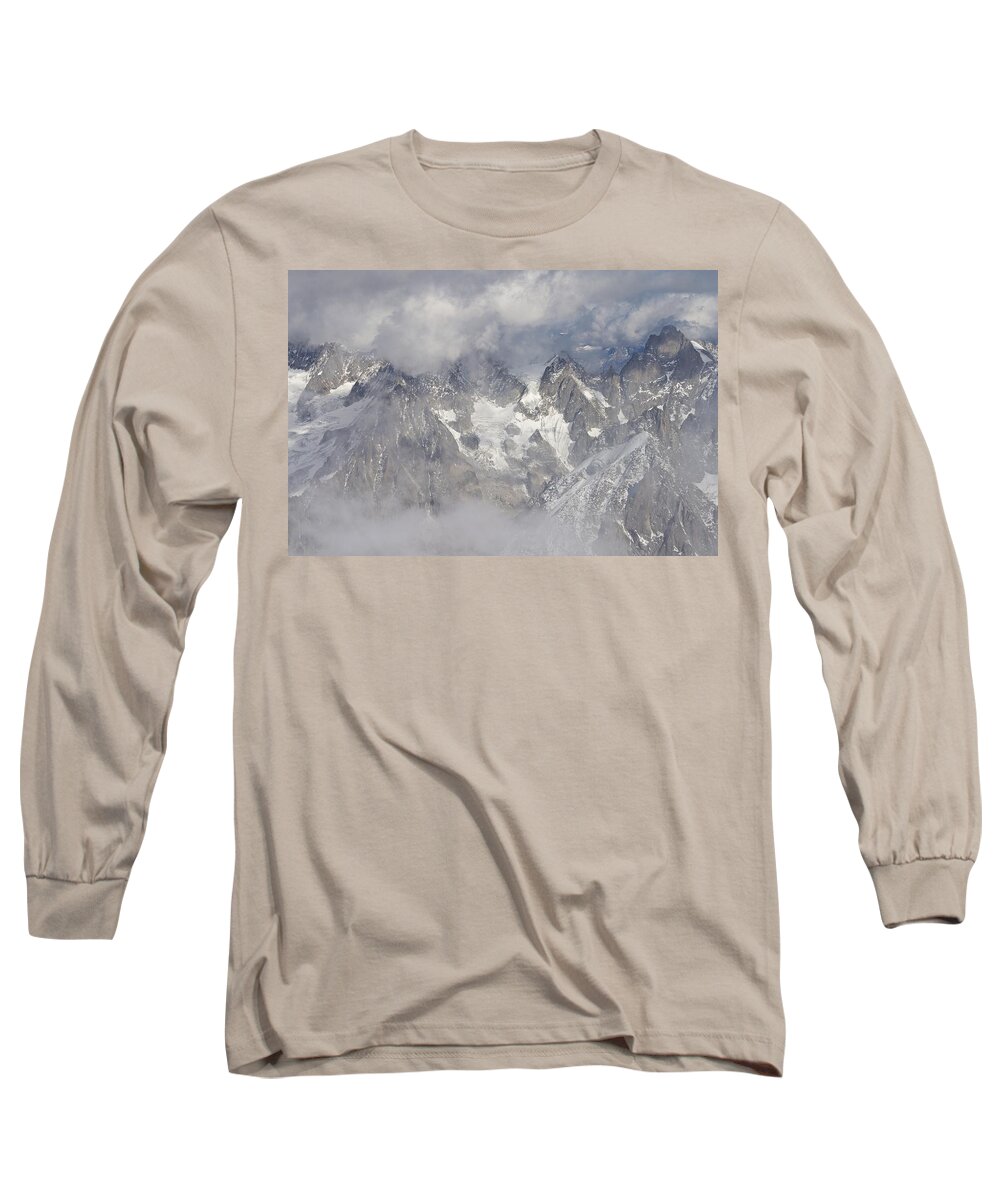 Aiguille Du Midi Long Sleeve T-Shirt featuring the photograph Mist and Clouds at Auiguille Du Midi by Stephen Taylor