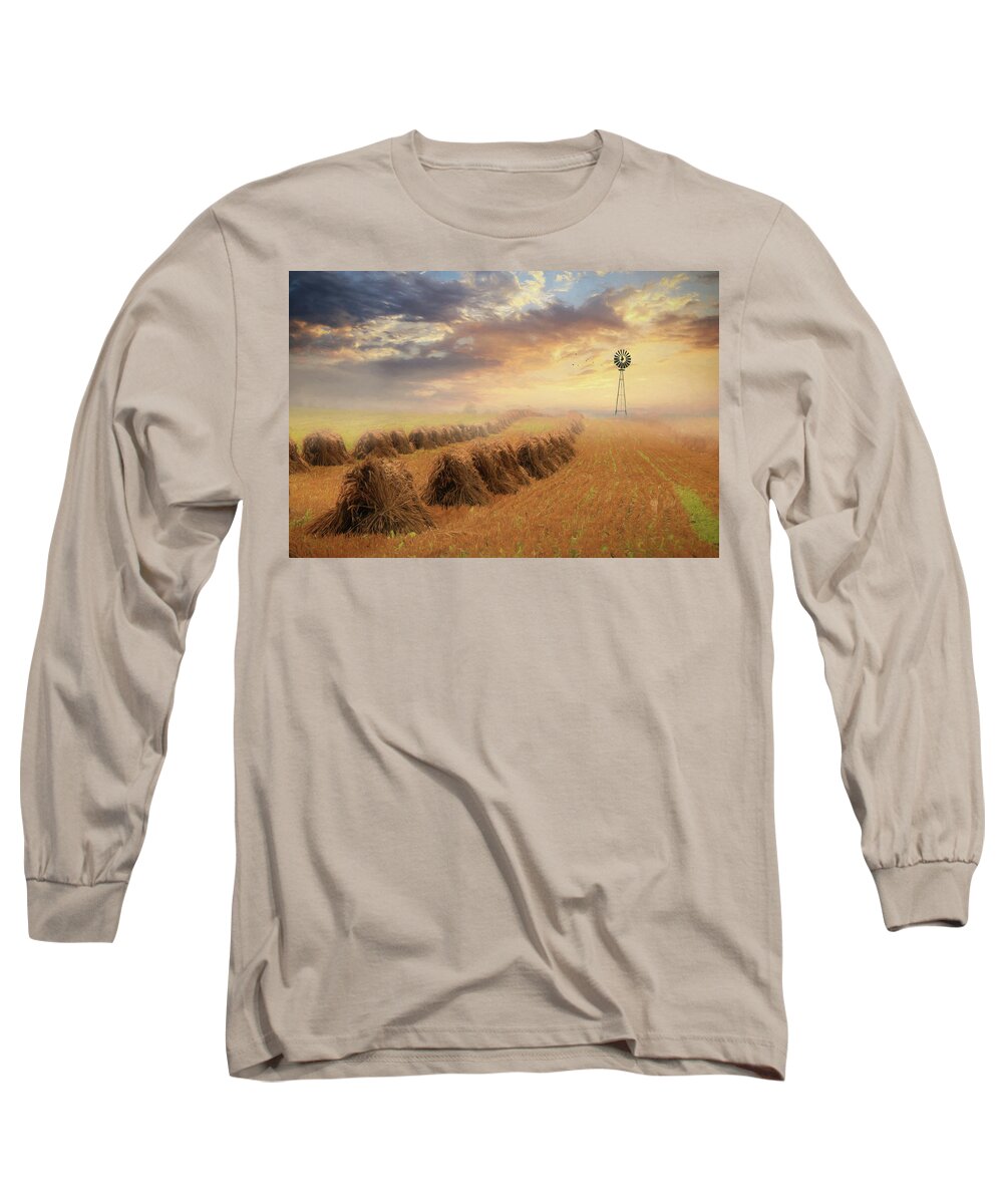 Windmill Long Sleeve T-Shirt featuring the photograph Misty Amish Sunrise by Lori Deiter