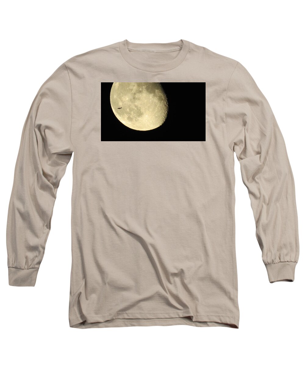 Moon Long Sleeve T-Shirt featuring the photograph Moon And Plane Over Sanibel by Melinda Saminski