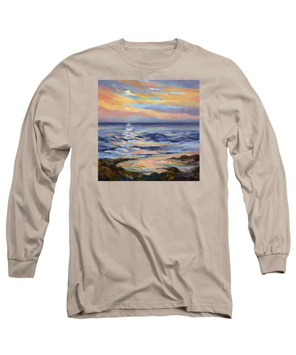 Moon Long Sleeve T-Shirt featuring the painting Moonrise At Cabrillo Beach by Jane Thorpe