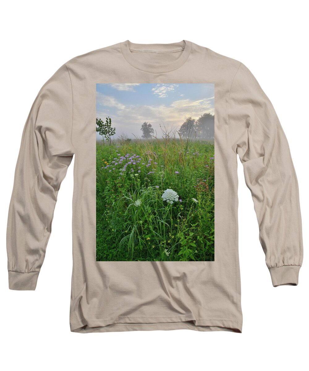 Black Eyed Susan Long Sleeve T-Shirt featuring the photograph Morning Fog over Glacial Park Prairie by Ray Mathis