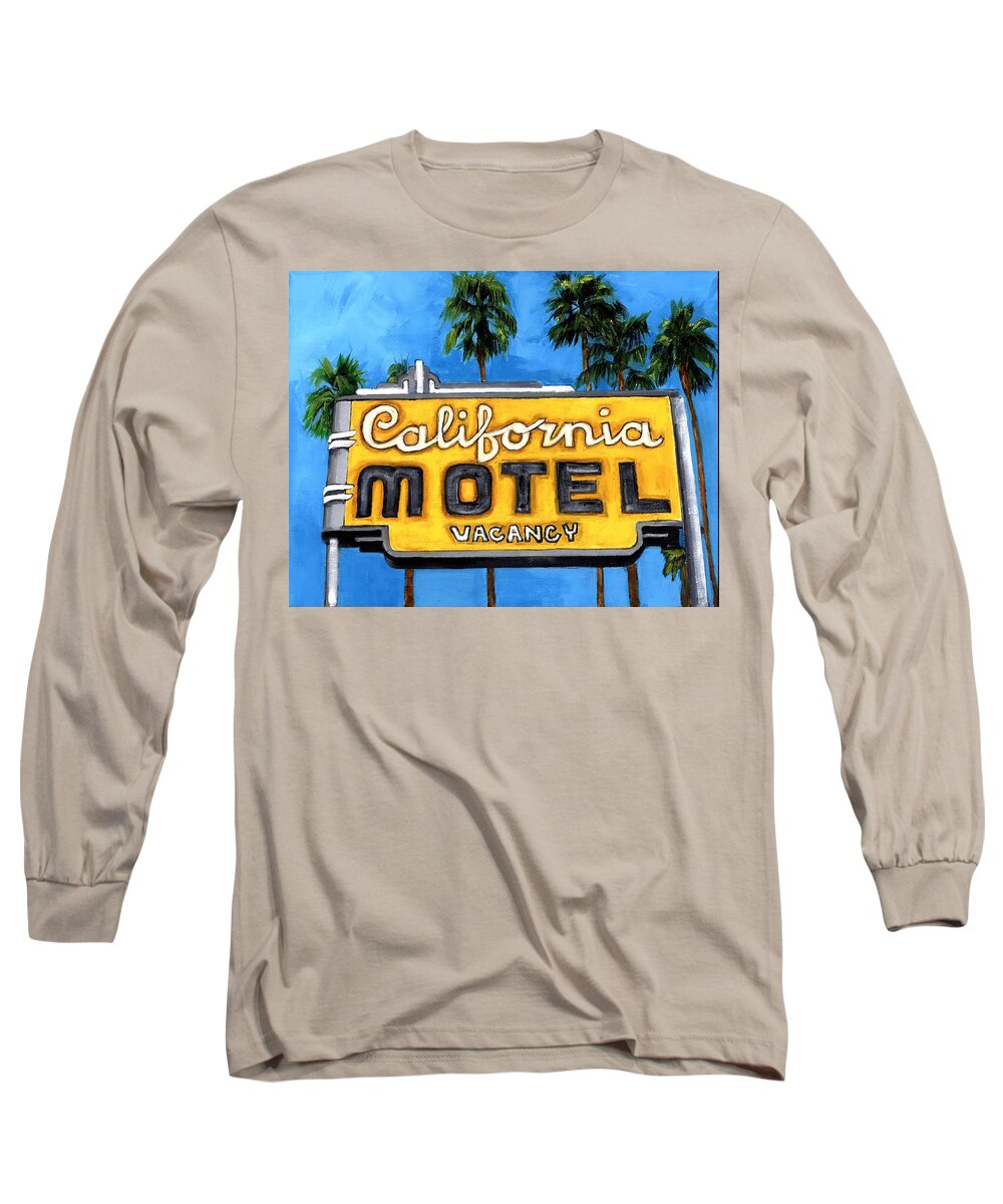 Sign Long Sleeve T-Shirt featuring the painting Motel California by Debbie Brown
