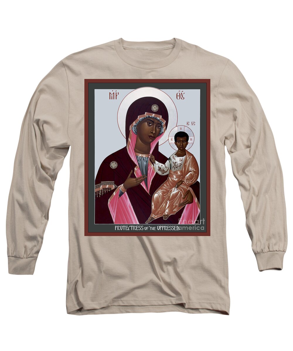 Mother Of God: Protectress Of Oppressed Long Sleeve T-Shirt featuring the painting Mother of God - Protectress of the Oppressed - RLPOO by Br Robert Lentz OFM