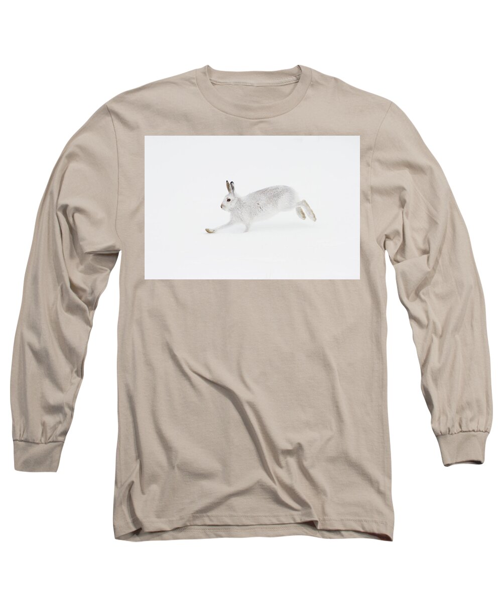 Mountain Long Sleeve T-Shirt featuring the photograph Mountain Hare Running by Pete Walkden