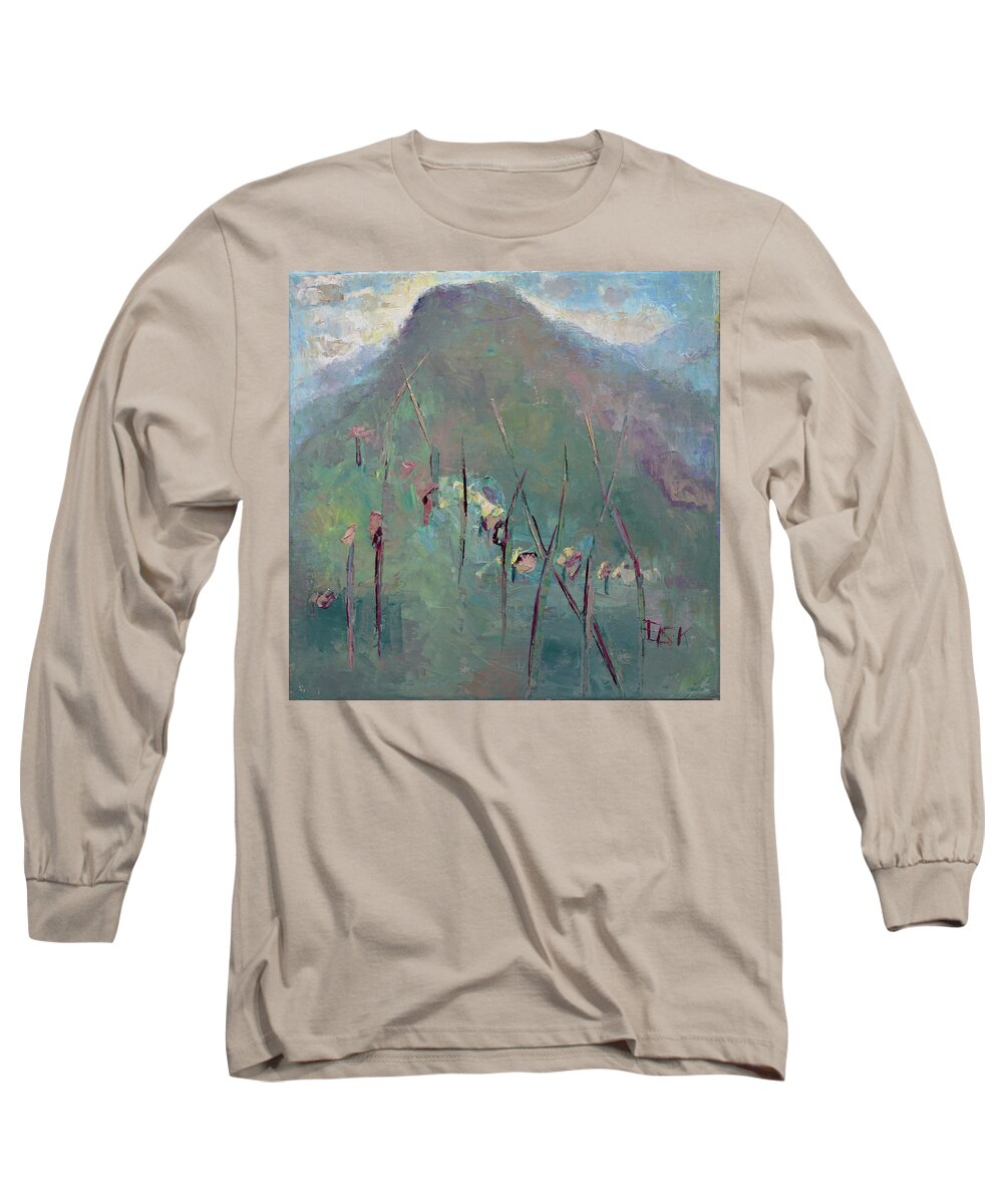 Landscape Long Sleeve T-Shirt featuring the painting Mountain Visit by Becky Kim