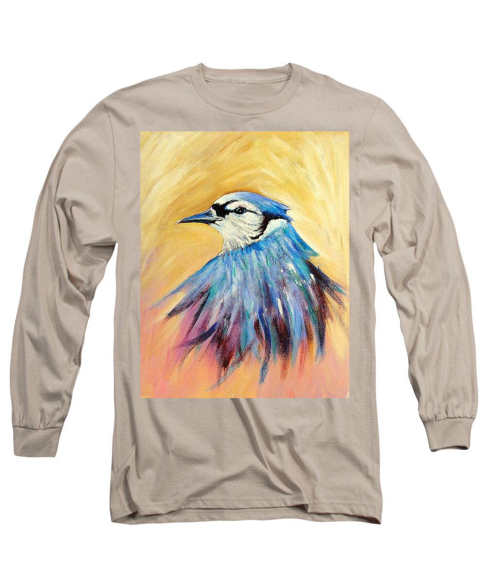 Bluejay Long Sleeve T-Shirt featuring the painting Mr. Blue by Patricia Piffath