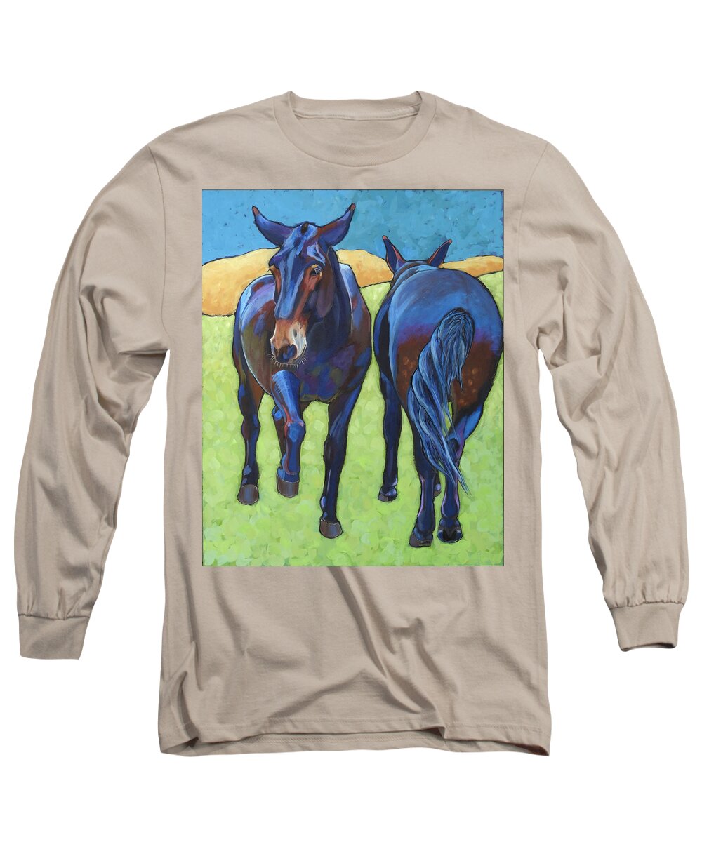 Mule Long Sleeve T-Shirt featuring the painting Mules Head to Tail by Ande Hall