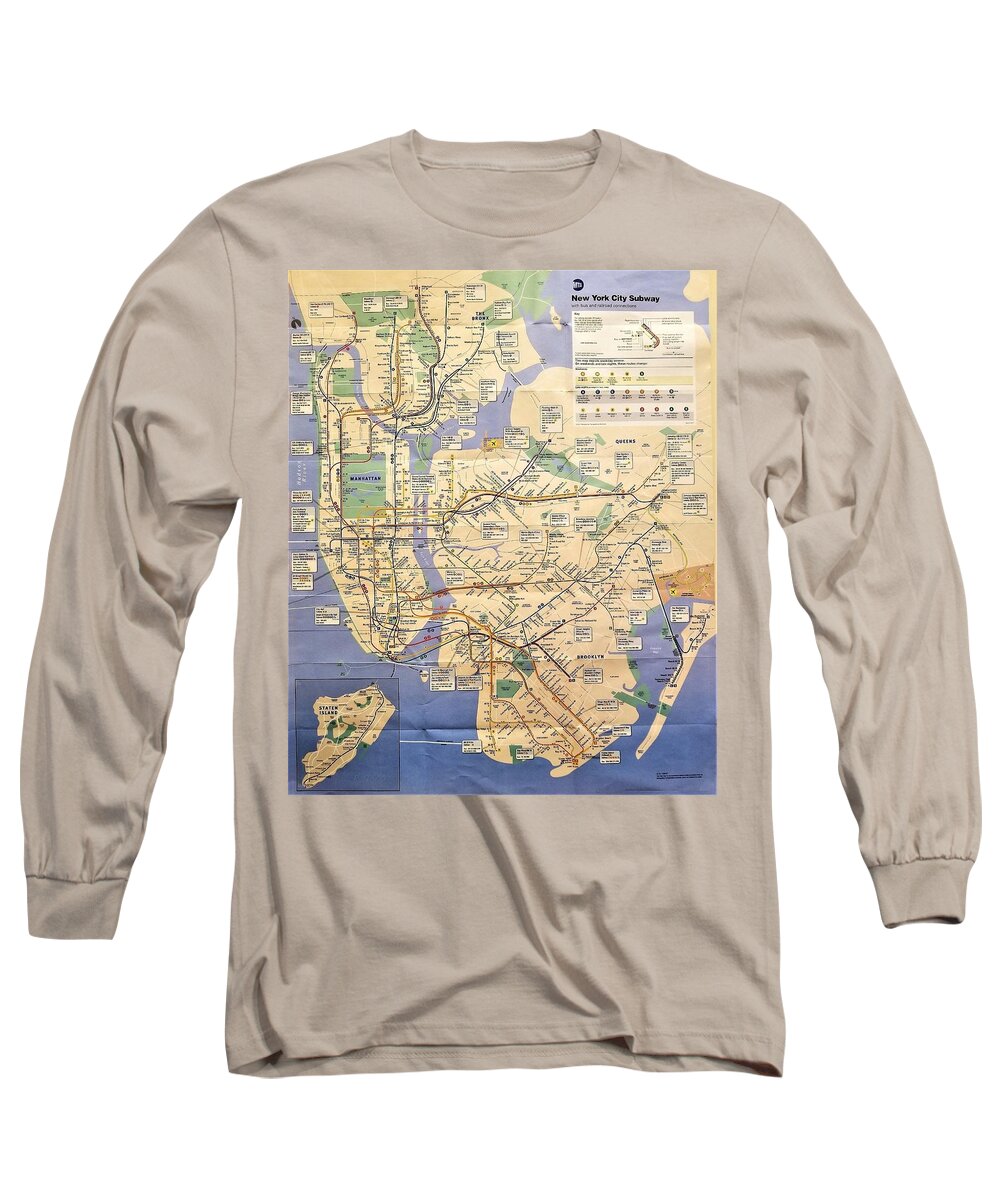 New York City Long Sleeve T-Shirt featuring the photograph N Y C Subway Map by Rob Hans