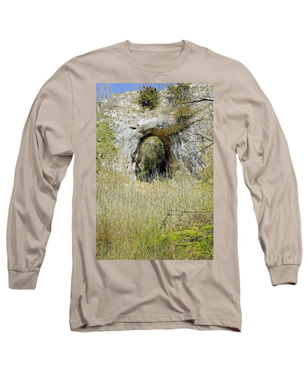 Dovedale Long Sleeve T-Shirt featuring the photograph Natural Limestone Arch, Dove Valley by Rod Johnson