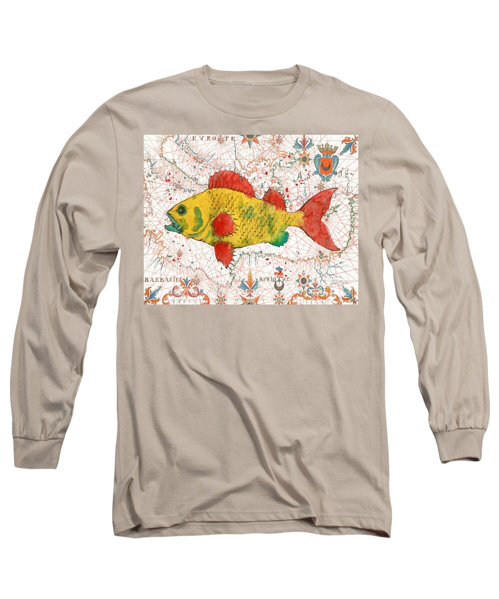 Nautical Long Sleeve T-Shirt featuring the painting Nautical Treasures-C by Jean Plout