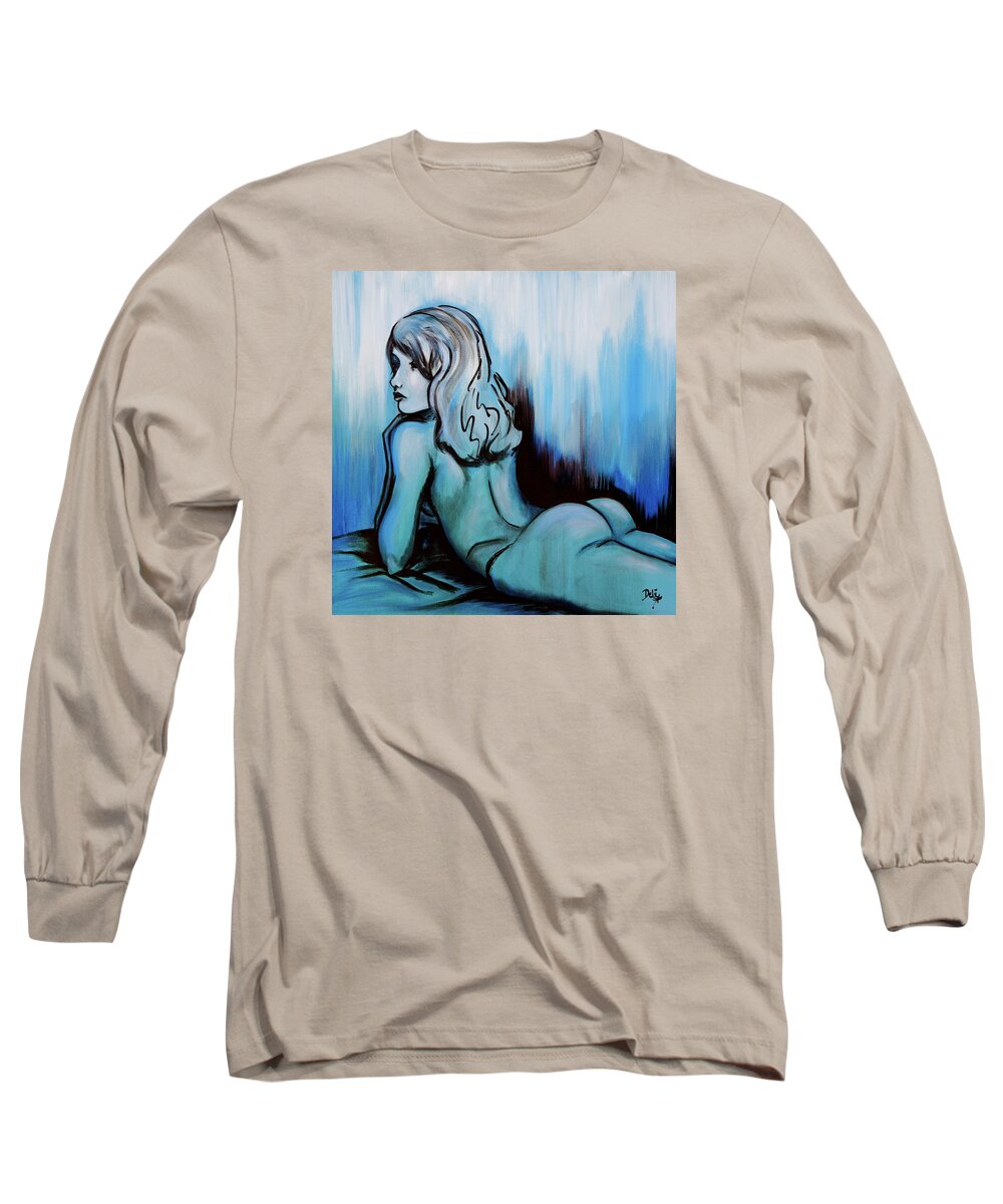 Nearly Naked Blue Ombre Long Sleeve T-Shirt featuring the painting Nearly Naked Blue Ombre' by Debi Starr