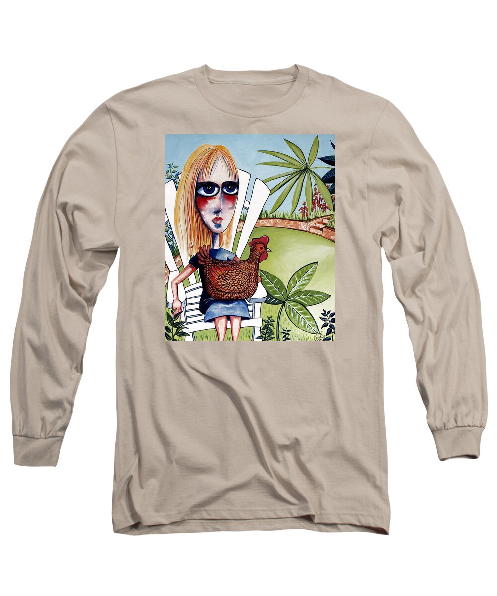Chicken Art Long Sleeve T-Shirt featuring the painting New Friends by Leanne Wilkes