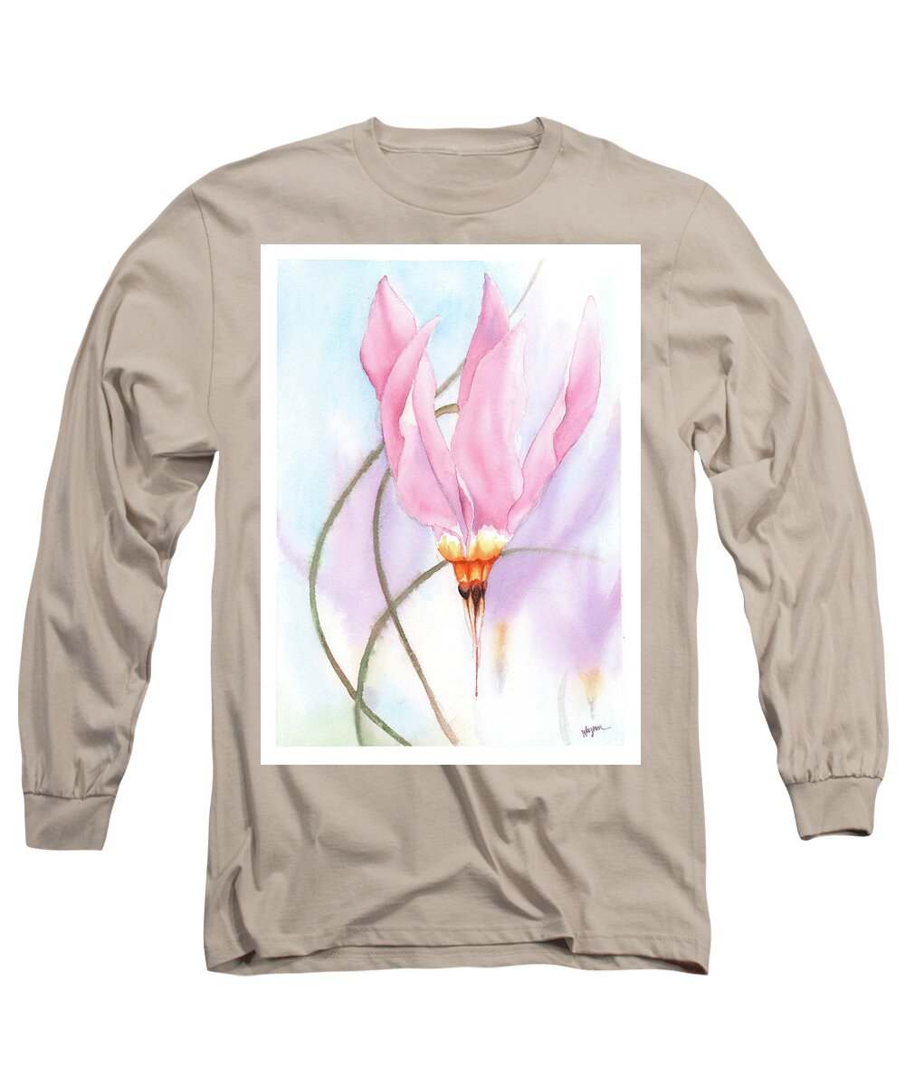 Dodecatheon Long Sleeve T-Shirt featuring the painting New Star by Hilda Wagner