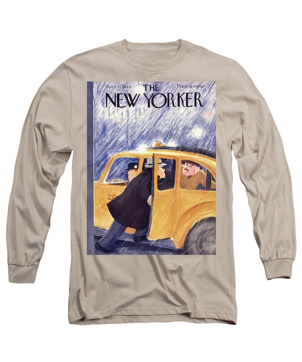 Taxi Long Sleeve T-Shirt featuring the painting New Yorker April 21 1945 by William Cotton