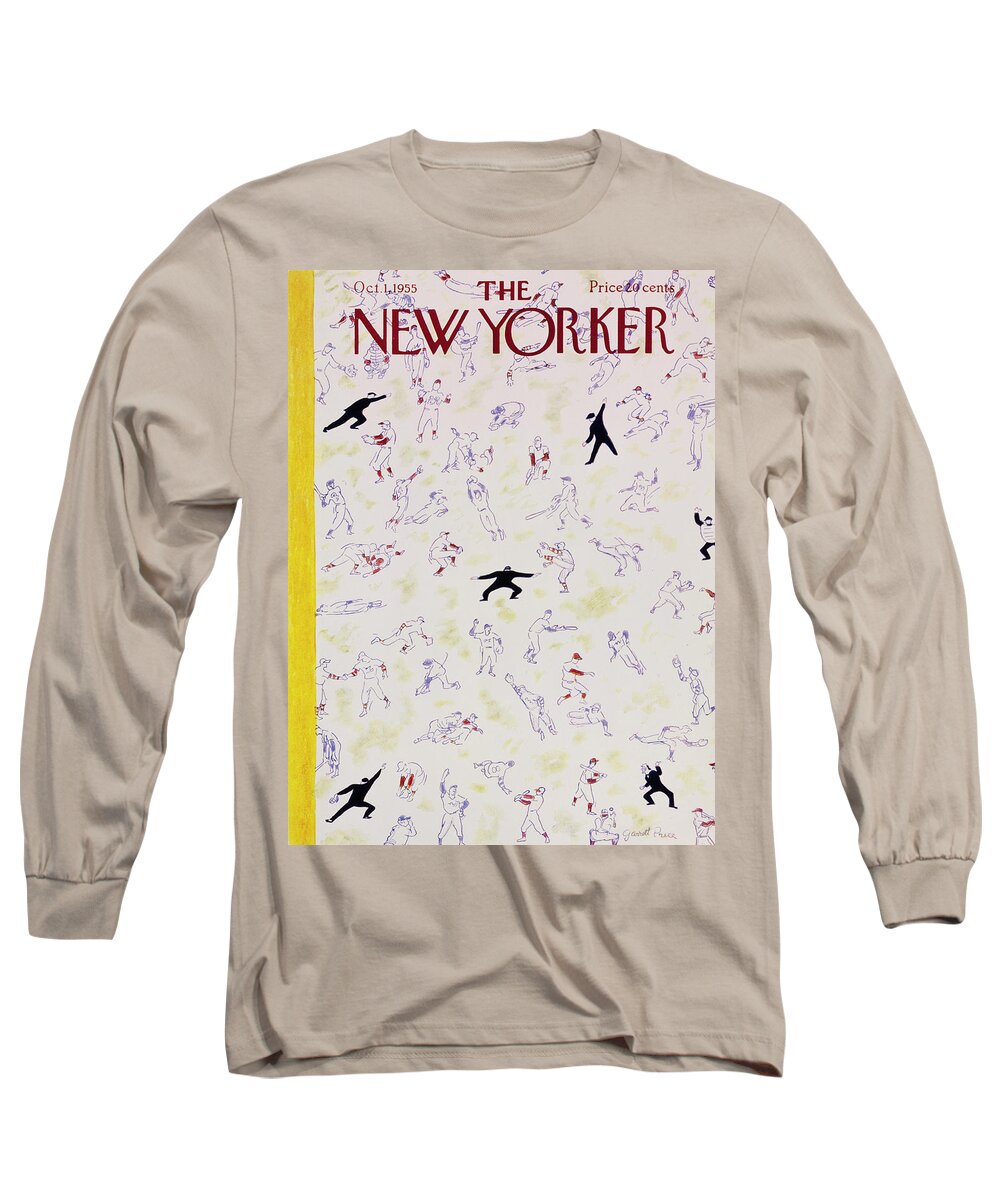 Baseball Long Sleeve T-Shirt featuring the painting New Yorker October 1 1955 by Garrett Price