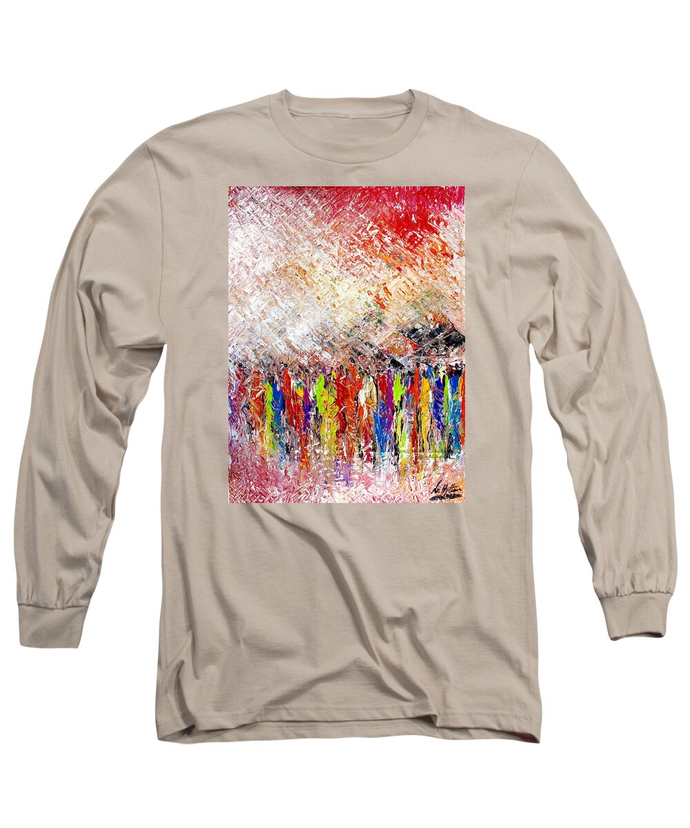 Nii Hylton Long Sleeve T-Shirt featuring the painting Night Covers Us by Nii Hylton