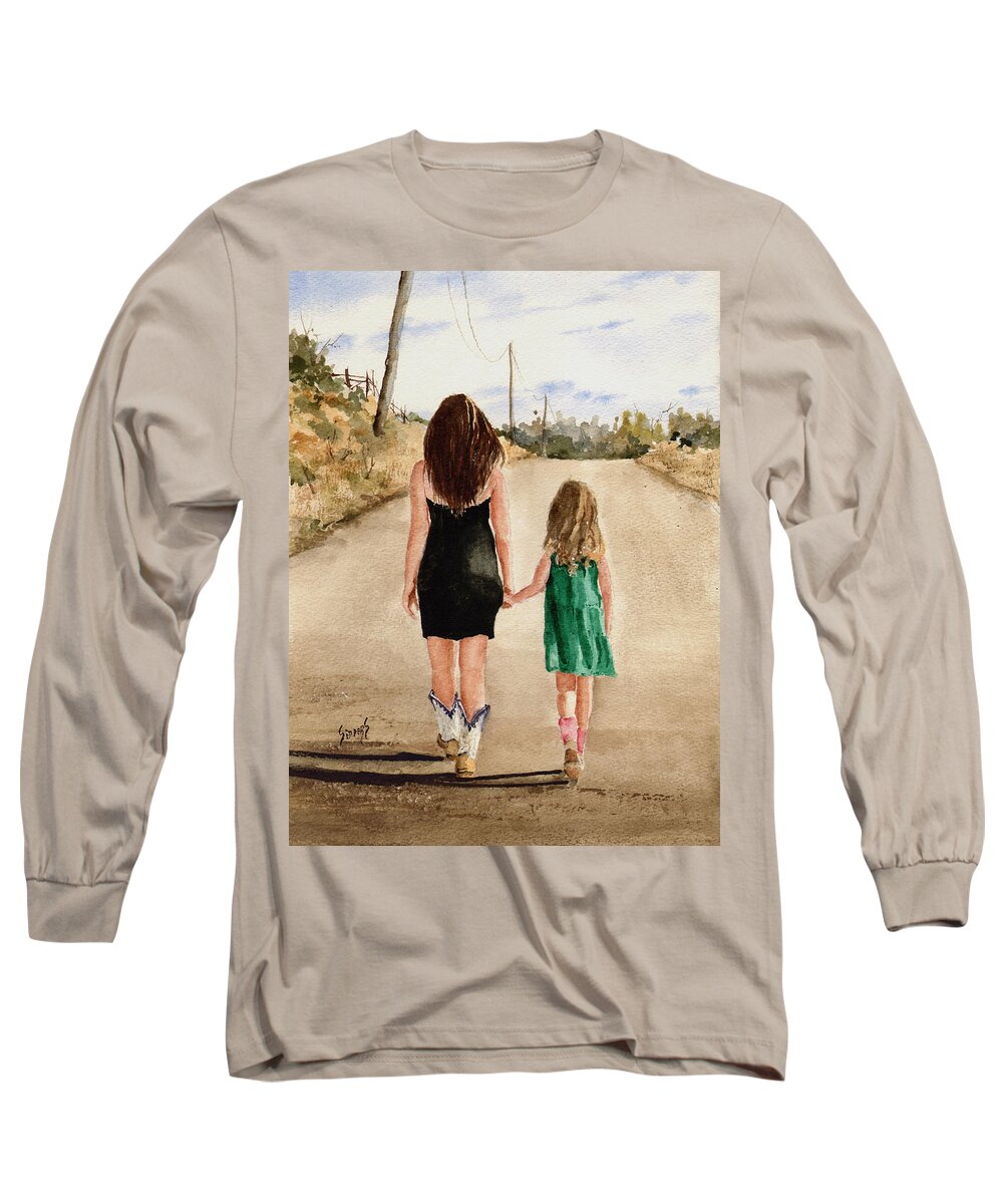 Girls Long Sleeve T-Shirt featuring the painting Northwest Oklahoma Sisters by Sam Sidders