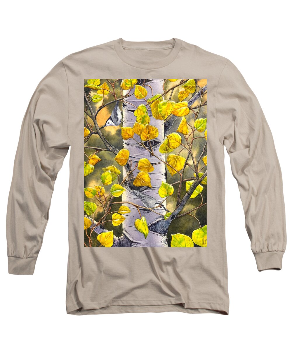 Nuthatch Long Sleeve T-Shirt featuring the painting Nuthatches by Catherine G McElroy