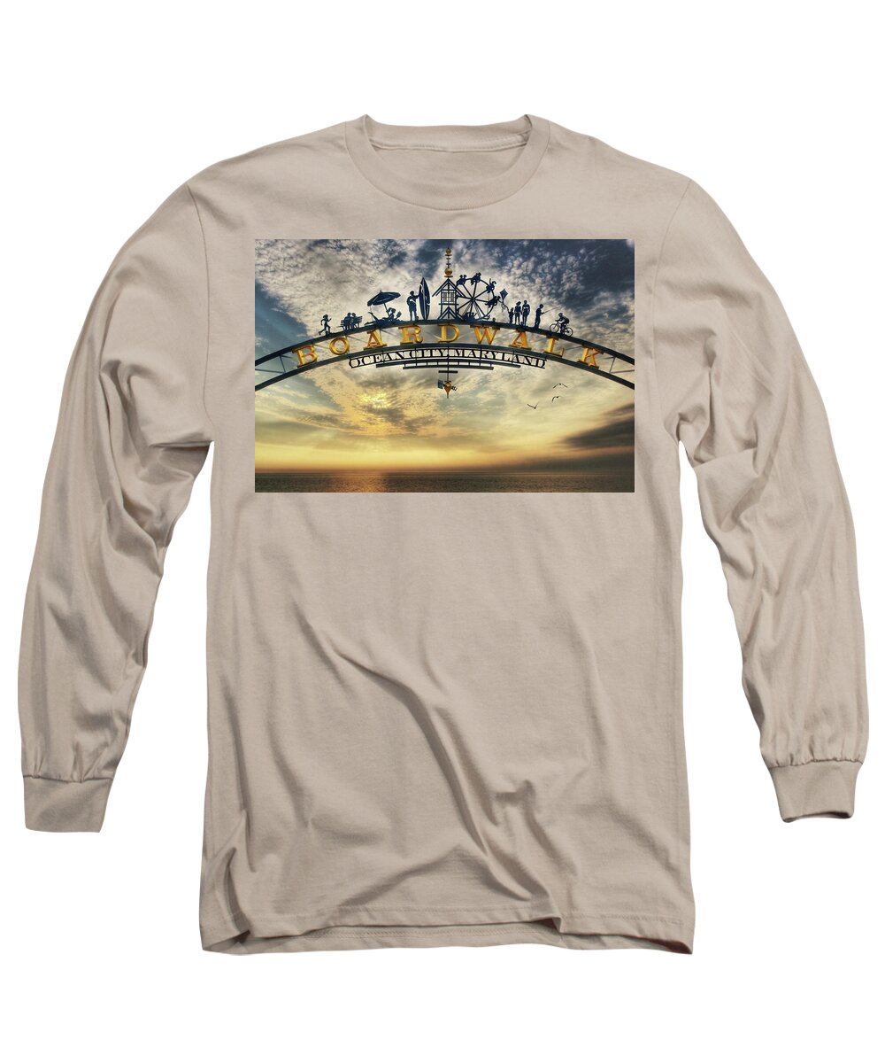 Boardwalk Long Sleeve T-Shirt featuring the photograph Ocean City Boardwalk by Lori Deiter