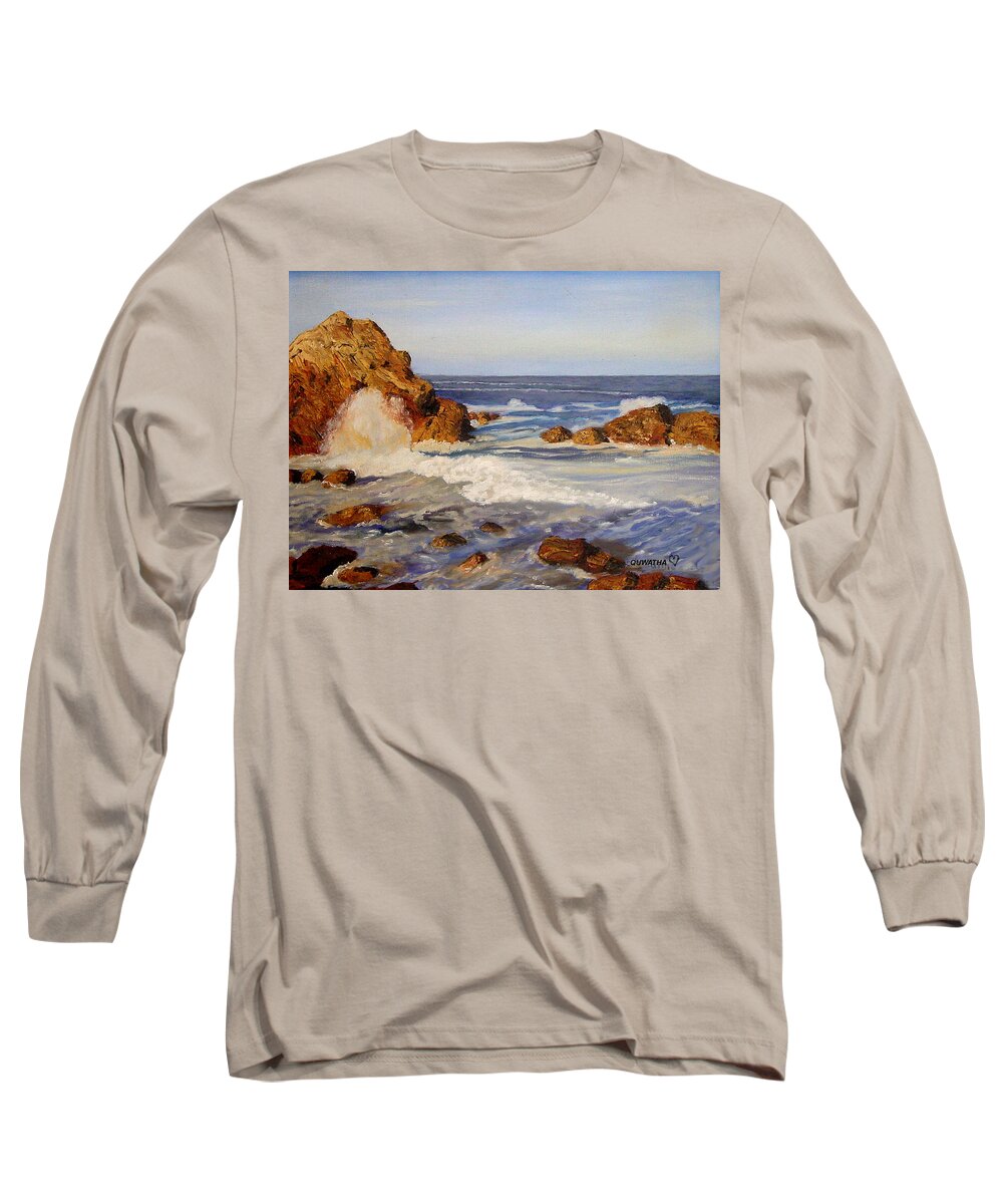 Seascape Long Sleeve T-Shirt featuring the painting Ocean Rock by Quwatha Valentine