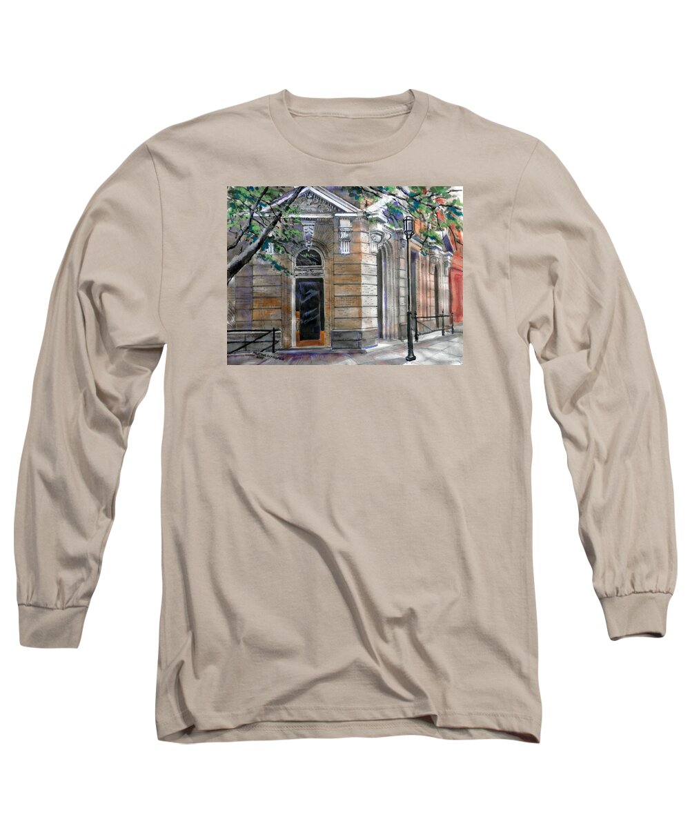 Architectural Long Sleeve T-Shirt featuring the painting Old Commercial Bank by Martha Tisdale